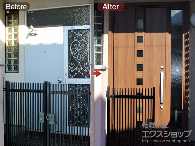 埼玉県飯能市のLIXIL リクシル（トステム）の玄関ドア リシェント 玄関ドア3 断熱K4仕様 手動 片袖仕様(ランマ無)R M28型 施工例