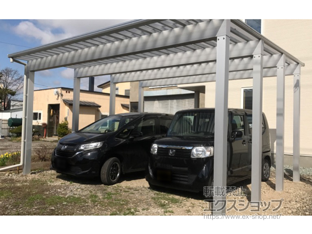 北海道上川郡当麻町ののカーポート エフルージュ ツイン150 積雪〜150cm対応*8本柱仕様 施工例