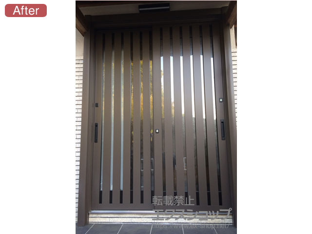 大阪府枚方市のLIXIL リクシル（トステム）の玄関ドア リシェント玄関引戸 PG仕様 2枚建戸 ランマ無 15型(縦通し) 施工例