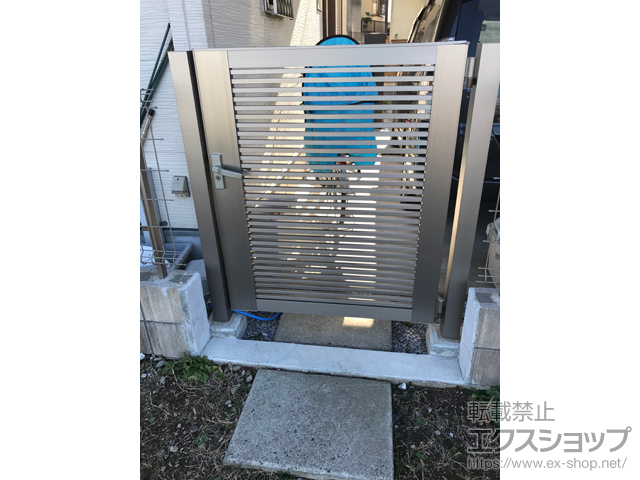 東京都板橋区のの門扉 【特注】ライシス門扉 1型 細横桟 片開き 柱使用 施工例