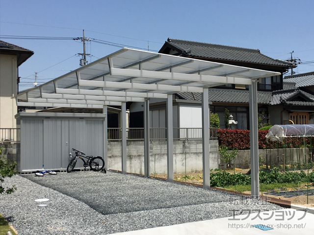 岡山県瀬戸内市ののカーポート ニューマイリッシュ 縦連棟 通常勾配 前上がり 積雪〜20cm対応 *柱6本 施工例