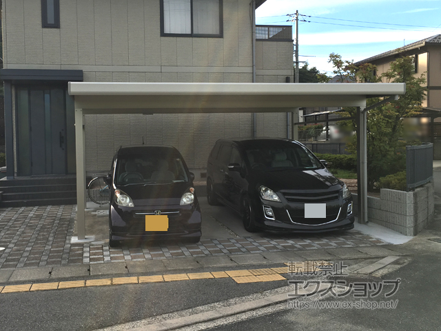 島根県安来市ののカーポート レオンポートneo 角柱4本仕様 2台用 積雪〜50cm対応 施工例