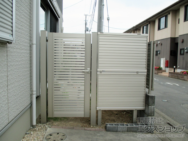 埼玉県行田市のの門扉 エクスライン門扉5型 片開き 高尺タイプ 門柱仕様 施工例