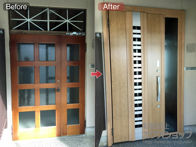 石川県金沢市のLIXIL リクシル（トステム）の玄関ドア リシェントII 断熱K4仕様 片袖仕様(ランマ無)L E90型 ※カザスプラス仕様 施工例
