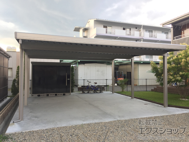 兵庫県丹波市のLIXIL リクシル（トステム）のカーポート テリオスポートIII 1500 2台用 奥行延長 角柱6本仕様 積雪〜50cm対応 施工例