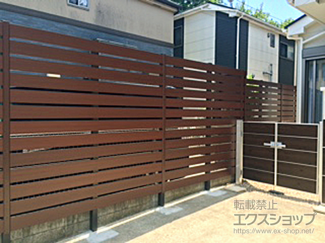 東京都東村山市のの門扉 マイリッシュA8型 横板目隠し 両開き 門柱タイプ 施工例