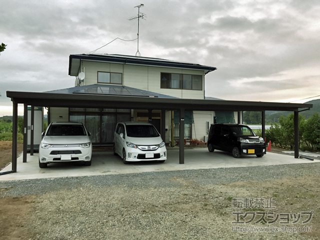 岩手県北上市のLIXIL リクシル（トステム）のカーポート テリオスポートIII 3000 4台用 横連棟 角柱9本仕様 積雪〜100cm対応 施工例