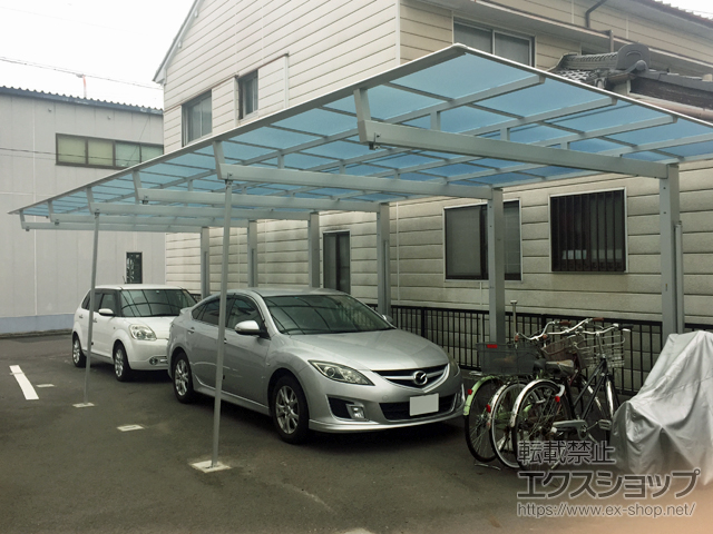 愛知県一宮市ののカーポート ニューマイリッシュ 縦連棟 通常勾配 前上がり 積雪〜20cm対応*6本柱仕様 施工例