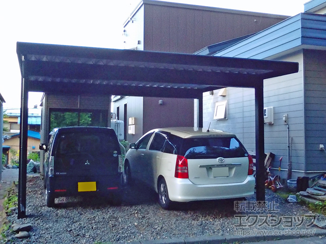 北海道旭川市ののカーポート ジーポートneo Aタイプ 2台用 角柱4本仕様 積雪〜100cm対応 施工例