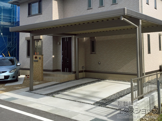 滋賀県東近江市ののカーポート テリオスポートIII 1500 2台用 角柱4本仕様 積雪〜50cm対応 施工例