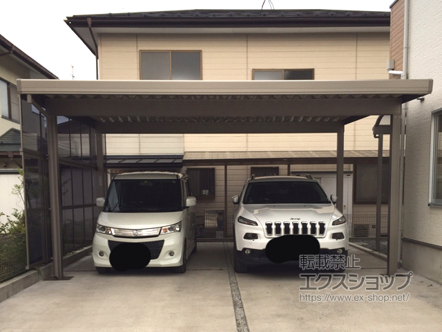 福島県郡山市のLIXIL リクシル（トステム）のカーポート テリオスポートIII 1500 2台用 角柱4本柱 積雪〜50cm対応 施工例