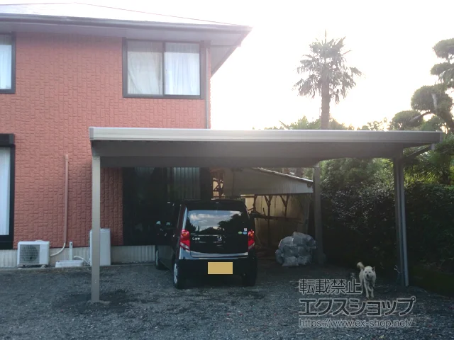 鹿児島県南九州市のLIXIL リクシル（トステム）のカーポート テリオスポートIII 1500 2台用 角柱4本柱 積雪～50cm対応 施工例
