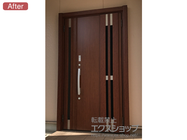 愛知県蒲郡市のLIXIL リクシル（トステム）の玄関ドア リシェントII 断熱K4仕様 親子仕様(ランマ無)R F87型 ※カザスプラス仕様 施工例