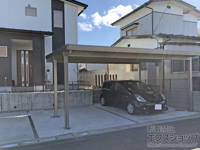 宮城県富谷市のLIXIL リクシル（トステム）のカーポート テリオスポートIII 1500 2台用 角柱4本柱 積雪〜50cm対応 施工例