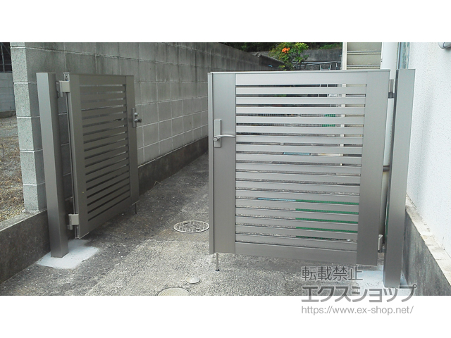 広島県福山市のの門扉 ライシス門扉 3型 太横桟 両開き 柱使用 施工例