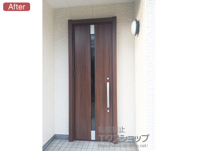 広島県福山市のLIXIL リクシル（トステム）の玄関ドア リシェントII 断熱K4仕様 片開き仕様(ランマ無)L E12型 施工例