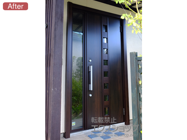 長野県上田市のLIXIL リクシル（トステム）の玄関ドア リシェントII 断熱K4仕様 片袖仕様(ランマ無)R F16型 施工例