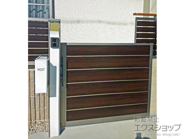 愛知県名古屋市のの門扉 アウタースライドD型 マテリアルカラー 戸当り柱仕様 施工例