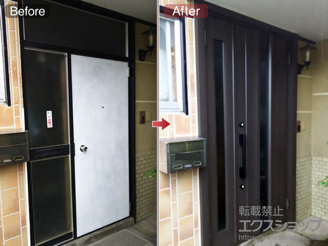 宮崎県宮崎市のLIXIL リクシル（トステム）の玄関ドア リシェントII アルミ仕様 親子仕様(ランマ無)R C11 施工例