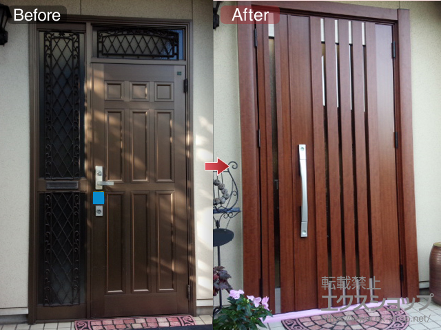 福岡県北九州市のLIXIL リクシル（トステム）の玄関ドア リシェント 玄関ドア3 断熱K4仕様 手動 親子仕様(ランマ無)R M27型 施工例