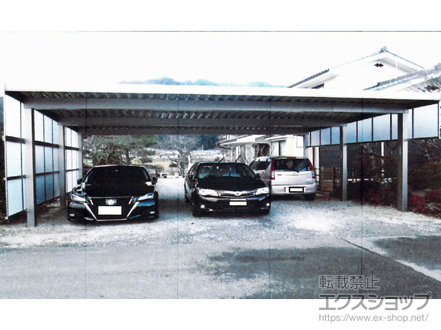長野県塩尻市のLIXIL リクシル（トステム）のカーポート テリオスポートIII 1500 3台用 奥行延長 角柱6本柱 積雪〜50cm対応 施工例