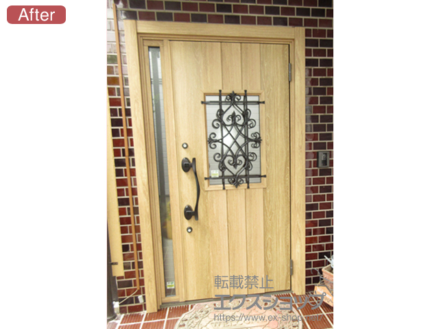 埼玉県白岡市のLIXIL リクシル（トステム）の玄関ドア リシェントII 断熱K4仕様 片袖仕様(ランマ無)R C41型 施工例