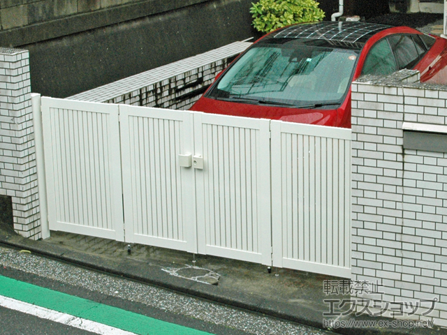 神奈川県横浜市のの門扉 【特注】シンプレオ門扉4型 縦太格子 4枚折戸セット 門柱使用 施工例