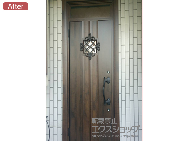 東京都足立区のLIXIL リクシル（トステム）の玄関ドア リシェント 玄関ドア3 断熱K4仕様 手動 片開き仕様(ランマ付)L D77型 施工例