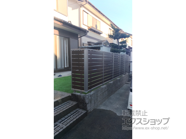 岐阜県養老郡養老町ののフェンス・柵 ルシアスフェンスF04型 横板 木目カラー 自由柱施工 施工例
