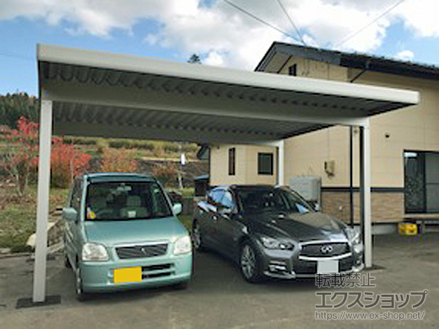 岩手県岩手郡岩手町ののカーポート ジーポートneo 積雪100cmAタイプ 2台用 角柱4本 積雪〜100cm対応 施工例