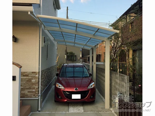 大阪府高槻市のLIXIL(リクシル)のカーポート ネスカR (ラウンドスタイル) 延長 積雪～20cm対応 施工例