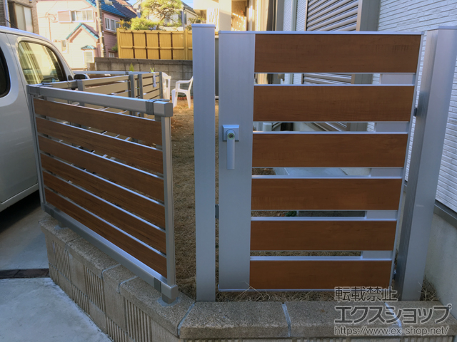 千葉県市川市ののフェンス・柵 ルシアスフェンスF04型 横板 複合カラー 自由柱施工 施工例