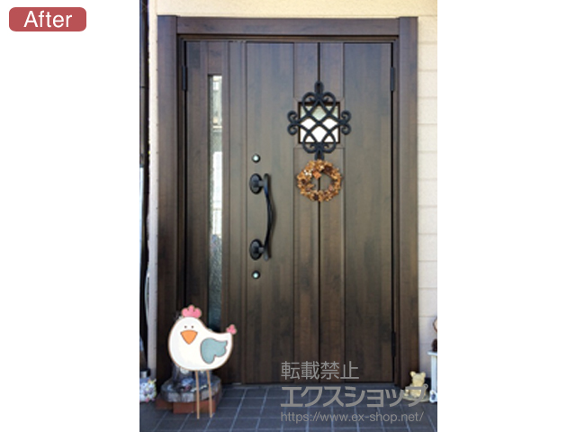 神奈川県相模原市のLIXIL リクシル（トステム）の玄関ドア リシェント 玄関ドア3 断熱K4仕様 手動 親子仕様(ランマ無)R D77型 施工例