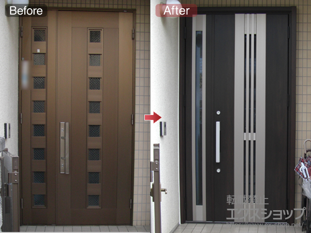 東京都八王子市のLIXIL リクシル（トステム）の玄関ドア リシェント 玄関ドア3 断熱K2仕様 手動 親子仕様(ランマ無)R M84型 施工例