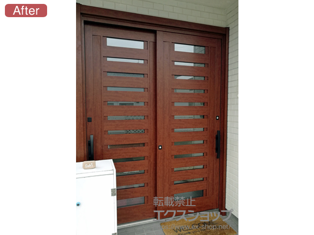 宮城県仙台市のLIXIL リクシル（トステム）の玄関ドア リシェント玄関引戸 PG仕様 2枚建戸 ランマ無 16型(横通し) 施工例