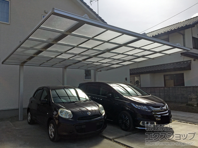 群馬県富岡市ののカーポート ダブルフェース 積雪〜20cm対応 背面支持タイプ 施工例