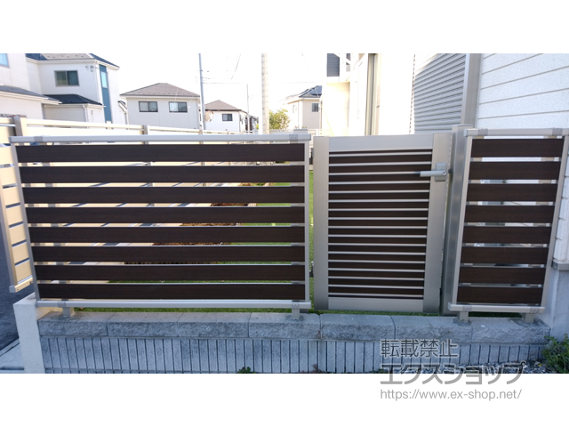 千葉県白井市のの門扉 ルシアス門扉CW04型 横目隠し 片開き 複合カラー 門柱使用 施工例