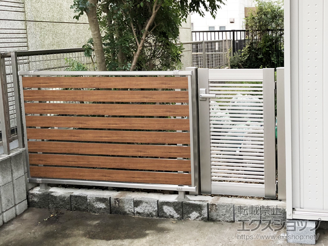 千葉県八千代市のの門扉 シンプレオ門扉1型 横格子 片開き 門柱使用 施工例