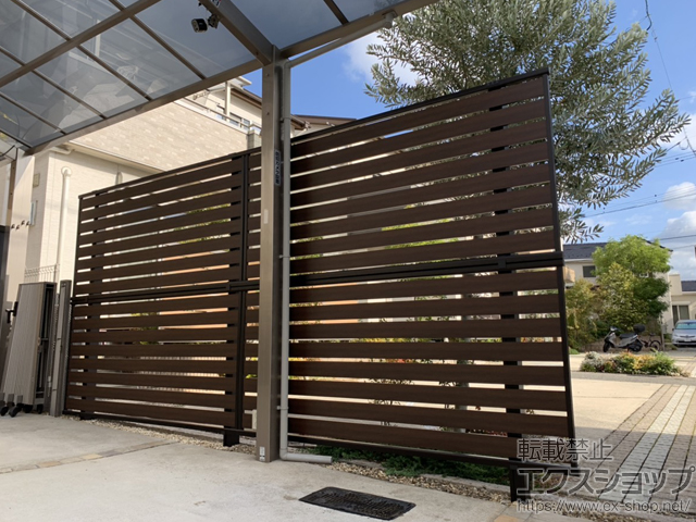 福岡県福岡市ののフェンス・柵 モクアルフェンス 横板タイプ 2段支柱 自立建て用（パネル2段） 施工例