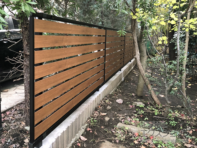 神奈川県川崎市ののフェンス・柵 モクアルフェンス 横板タイプ 自由柱施工 施工例