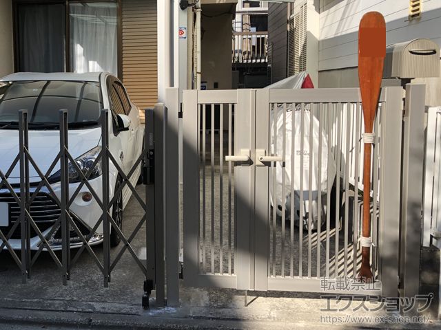 神奈川県横浜市のの門扉 プレシオス門扉 縦格子 親子開き 門柱仕様 施工例