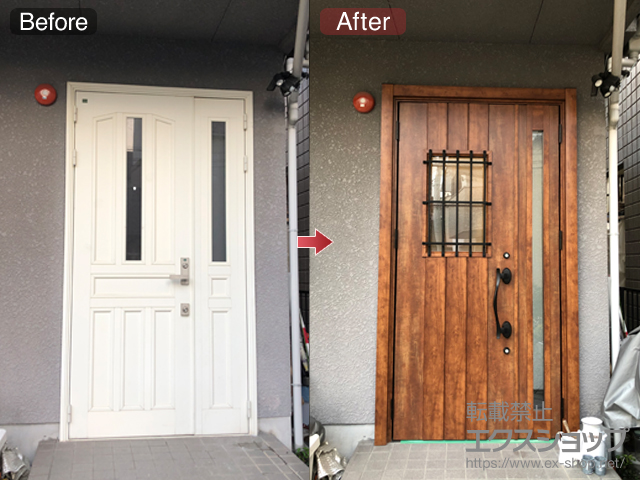 兵庫県西宮市のLIXIL リクシル（トステム）の玄関ドア リシェント玄関ドア3 断熱K4仕様 手動 親子仕様(ランマ無)L D44型 施工例