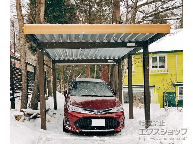 宮城県刈田郡蔵王町ののカーポート ジーポートneo Aタイプ 角柱4本柱 積雪〜100cm対応 木調マテリアルカラー 施工例