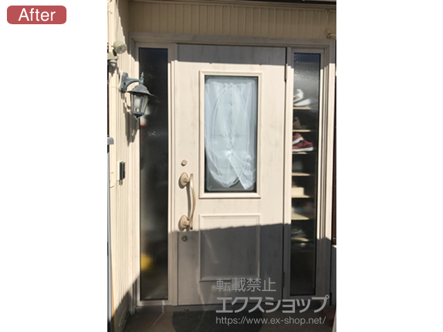 神奈川県横浜市のLIXIL リクシル（トステム）の玄関ドア リシェント玄関ドア3 断熱K4仕様 手動 両袖仕様(ランマ無)R C15型 施工例