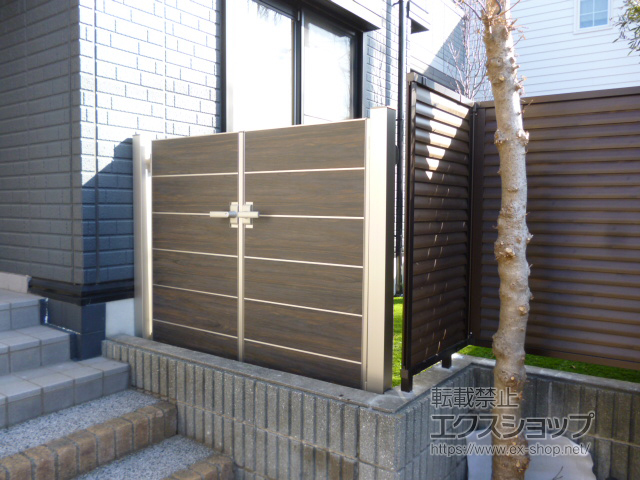 神奈川県横浜市のの門扉 エバーアートウッド門扉 シンプルスタイル 両開き 施工例