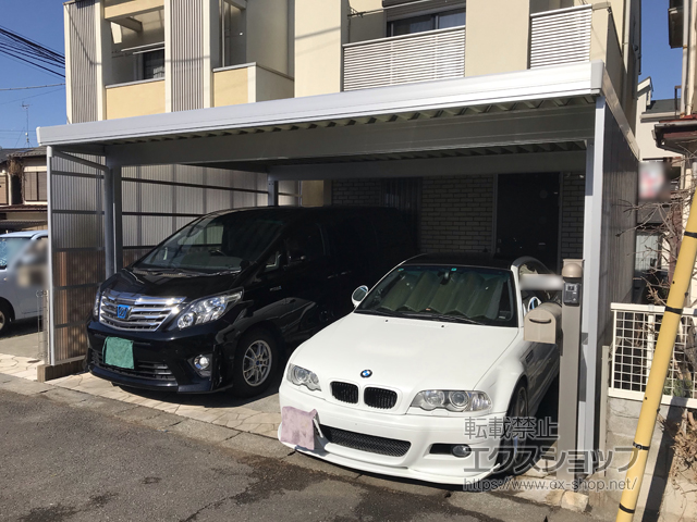 埼玉県所沢市のLIXIL リクシル（トステム）のカーポート テリオスポートIII 1500 2台用 角柱4本仕様 積雪〜50cm対応 施工例