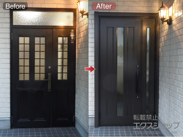 鹿児島県鹿児島市のLIXIL リクシル（トステム）の玄関ドア リシェント玄関ドア3 アルミ仕様 手動 親子仕様(ランマ無)L C12N型 施工例