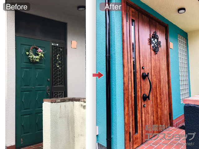 兵庫県伊丹市のLIXIL リクシル（トステム）の玄関ドア リシェント玄関ドア3 断熱K4仕様 手動 親子仕様(ランマ無)R D77型 施工例