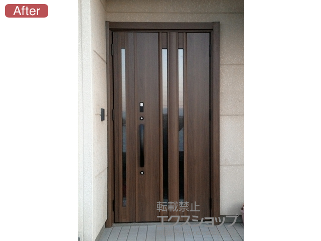 茨城県結城郡八千代町のLIXIL リクシル（トステム）の玄関ドア リシェント玄関ドア3 断熱K4仕様 親子仕様(ランマ無)R G15型 ※タッチキー(キー付リモコン)仕様 施工例