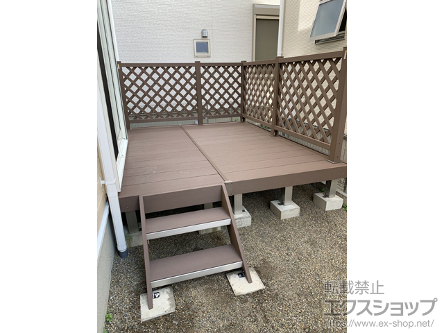 愛知県江南市ののウッドデッキ マージウッドデッキ＋ステップ Sタイプ(2段)×1セット＋ラティスデッキフェンス 施工例